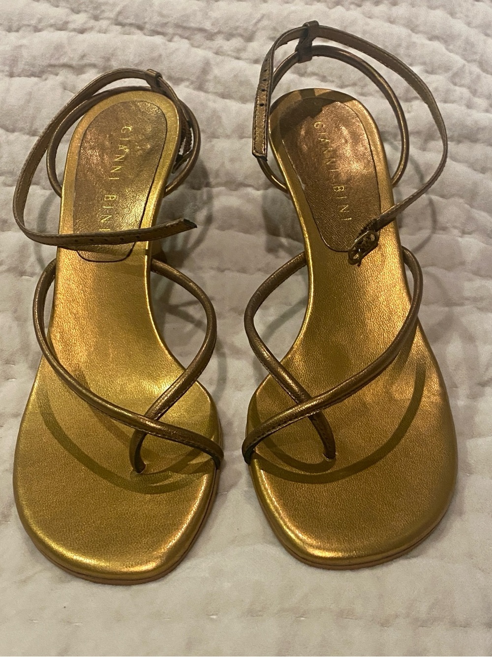 Gianni Bini Metallic Gold Strappy Sandals Size 8
